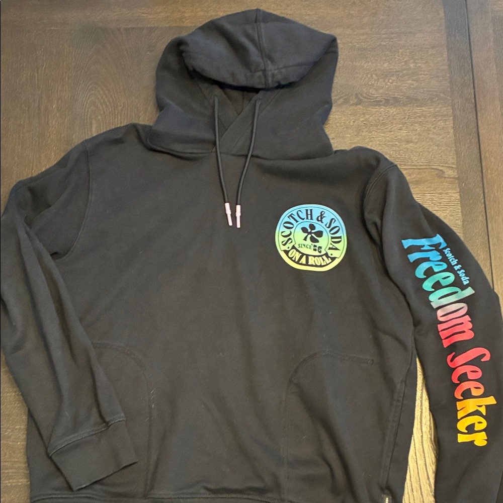 Scotch & Soda Black Hoodie with Colorful Accents